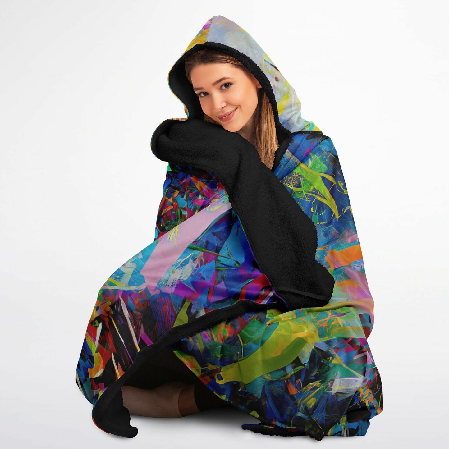 Vibrant Cat Hooded Fleece Blanket - Ultra-Soft and Boldly Unique